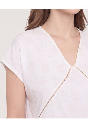 Blusa Escote V Con Detalle Calado  Para Mujer Blanco Ostu