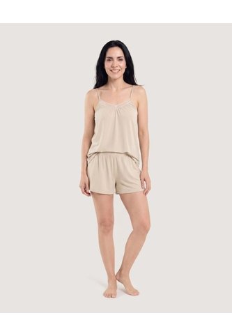 Pijama De Tiras Con Short  Para Mujer Beige Ostu Ostu