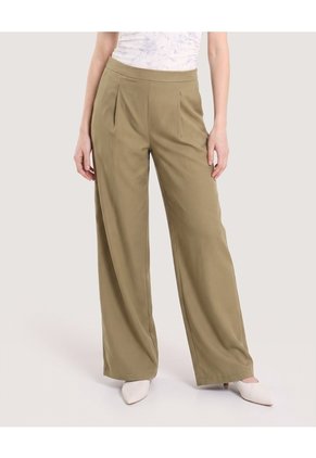 Pantalón Wide Leg Resortado Para Mujer Verde Ostu