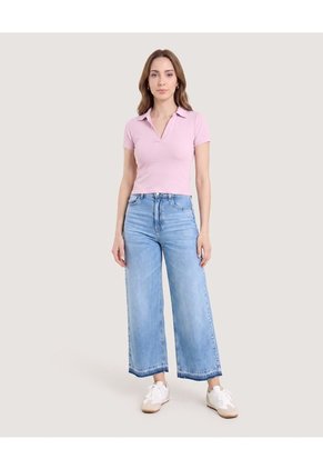 Polo Cropped Para Mujer Lila Ostu