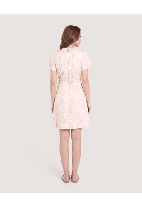 Vestido Escote V Tropical Para Mujer Beige Ostu
