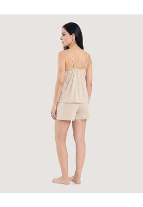 Pijama De Tiras Con Short Para Mujer Beige Ostu