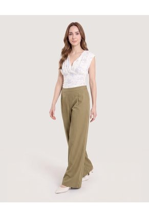 Pantalón Wide Leg Resortado Para Mujer Verde Ostu