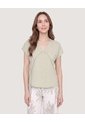 Blusa Escote V Natural  Para Mujer Verde Ostu de Ostu