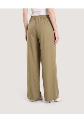 Pantalón Wide Leg Resortado Para Mujer Verde Ostu