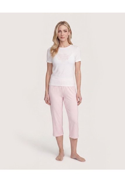 Pijama Capri Con Estampado Frontal  Para Mujer Rosado Ostu