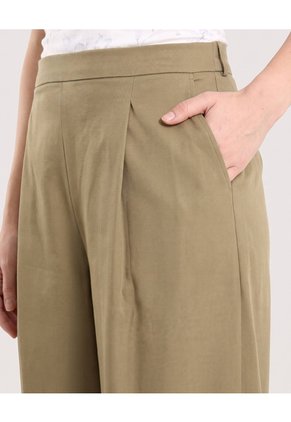 Pantalón Wide Leg Resortado Para Mujer Verde Ostu