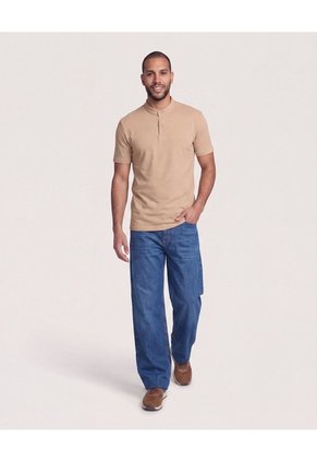 Polo Cuello Mao Regular Para Hombre Beige Ostu