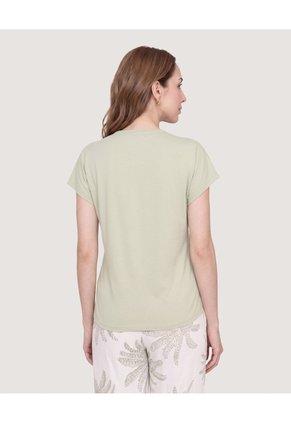 Blusa Escote V Natural  Para Mujer Verde Ostu