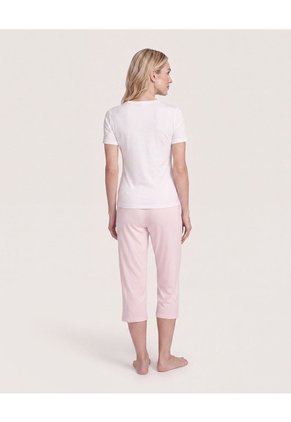 Pijama Capri Con Estampado Frontal Para Mujer Rosado Ostu