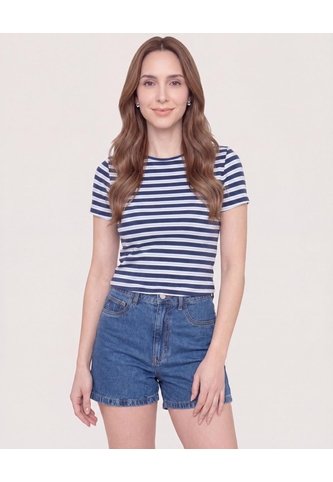 Camiseta Crop Básica  Para Mujer Azul Ostu Ostu