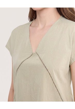 Blusa Escote V Natural  Para Mujer Verde Ostu