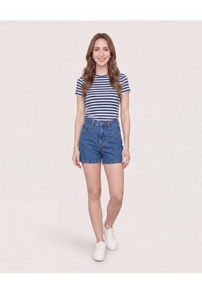 Camiseta Crop Básica Para Mujer Azul Ostu