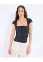 Camiseta Escote Cuadrado Ajustada  Para Mujer Negro Ostu de Ostu