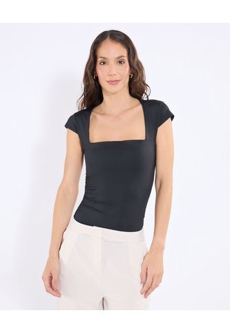 Camiseta Escote Cuadrado Ajustada  Para Mujer Negro Ostu Ostu