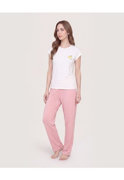 Pijama Manga Murciélago Con Pantalón Largo  Para Mujer Rosa Ostu