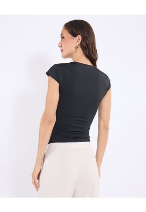 Camiseta Escote Cuadrado Ajustada Para Mujer Negro Ostu