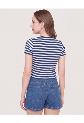Camiseta Crop Básica Para Mujer Azul Ostu