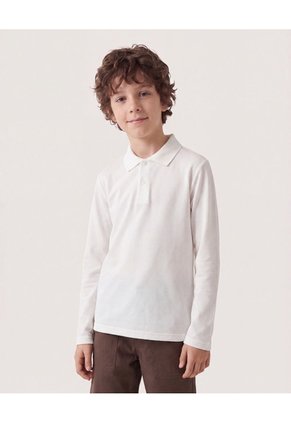 Polo Básico Manga Larga Infantil Niño Crema Ostu