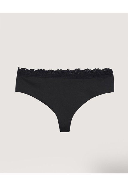 Panty Brasilera Con Encaje Delicado  Para Mujer Negro Ostu