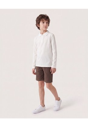 Polo Básico Manga Larga Infantil Niño Crema Ostu