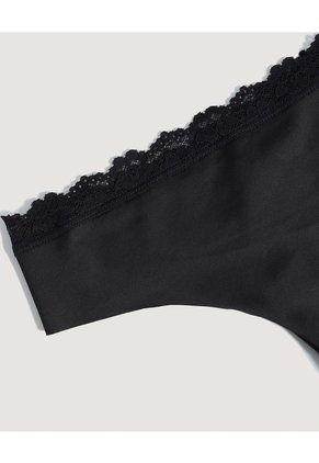 Panty Brasilera Con Encaje Delicado Para Mujer Negro Ostu