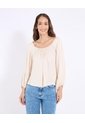Blusa 3/4 Con Escote Cuadrado  Para Mujer Beige Ostu de Ostu