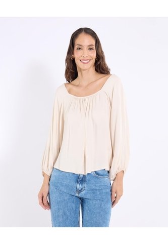 Blusa 3/4 Con Escote Cuadrado  Para Mujer Beige Ostu Ostu
