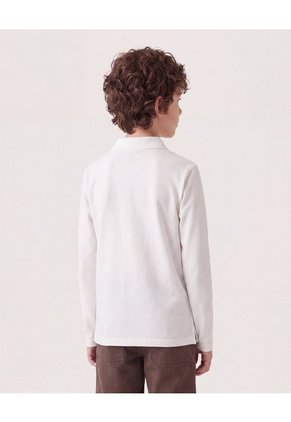 Polo Básico Manga Larga Infantil Niño Crema Ostu