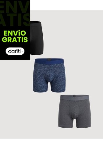 Pack X3 Boxer Medio Con Estampados  Para Hombre Negro Ostu Ostu