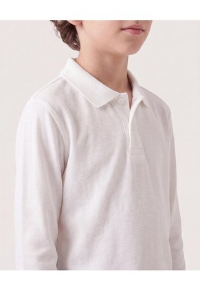 Polo Básico Manga Larga Infantil Niño Crema Ostu