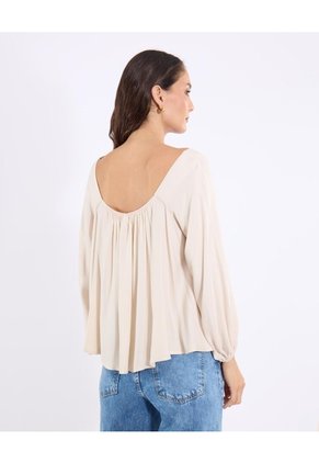 Blusa 3/4 Con Escote Cuadrado Para Mujer Beige Ostu