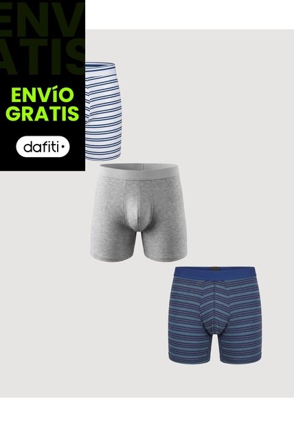 Pack Boxer Medio Rayas Y Líneas  Para Hombre Negro Ostu