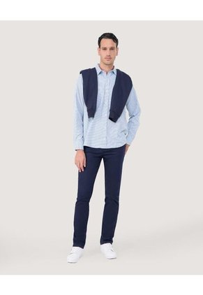 Camisa Para Hombre Manga Larga Con Bolsillo Cuello Casual M Color Azul Claro Marca Ostu #60010792