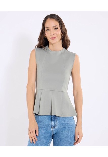 Camiseta Peplum Sin Mangas  Para Mujer Verde Ostu