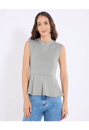 Camiseta Peplum Sin Mangas Para Mujer Verde Ostu