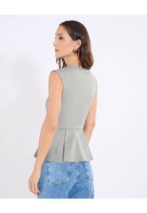 Camiseta Peplum Sin Mangas Para Mujer Verde Ostu
