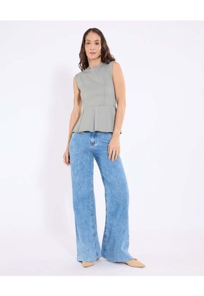Camiseta Peplum Sin Mangas Para Mujer Verde Ostu
