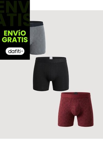 Pack Boxer X3 Algodón Estampado  Para Hombre Negro Ostu Ostu
