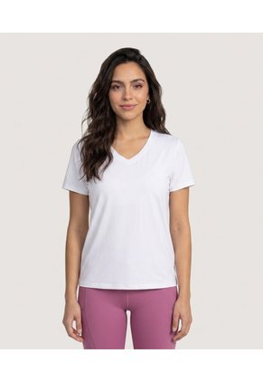 Camiseta Essential Escote V  Para Mujer Blanco Ostu