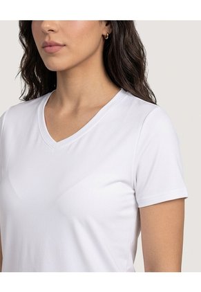 Camiseta Essential Escote V  Para Mujer Blanco Ostu