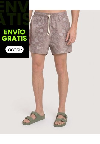 Pantaloneta De Baño Estampada  Para Hombre Café Ostu Ostu
