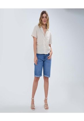 Camisa Para Mujer Manga Corta Color Beige Marca Ostu #40010268