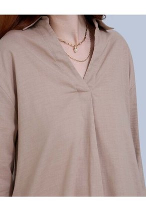 Camisa Para Mujer Manga 3/4 Color Beige Marca Ostu #40010254