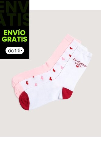 Medias Pack X3 Caña Larga Con Corazones X3 Para Mujer Negro Ostu Ostu
