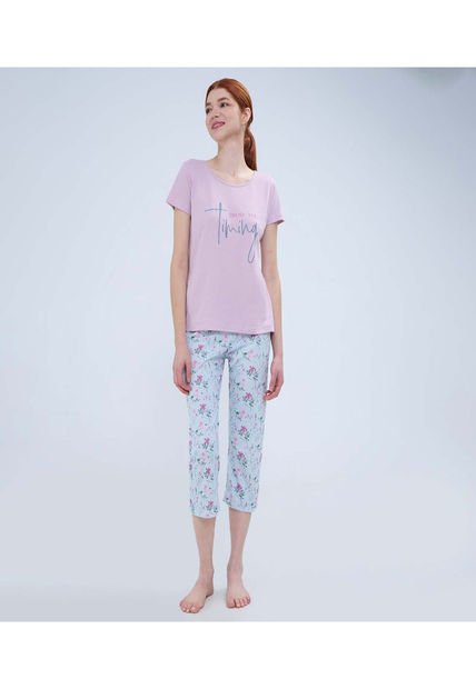 Pijama Para Mujer M/C Capri Color Lila  Marca Ostu #40040403
