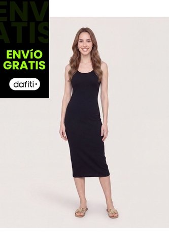 Vestido Largo Tejido  Para Mujer Negro Ostu Ostu