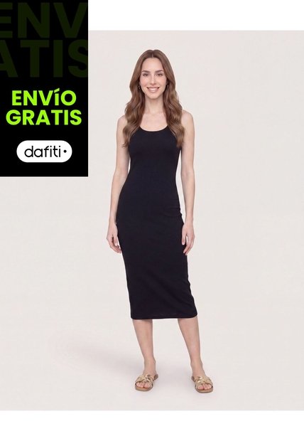 Vestido Largo Tejido  Para Mujer Negro Ostu