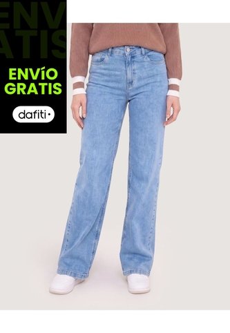 Jean Straight Largo  Para Mujer Azul Ostu Ostu
