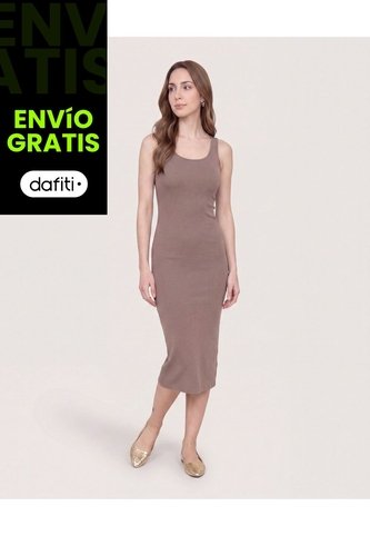Vestido Largo Tejido  Para Mujer Café Ostu Ostu